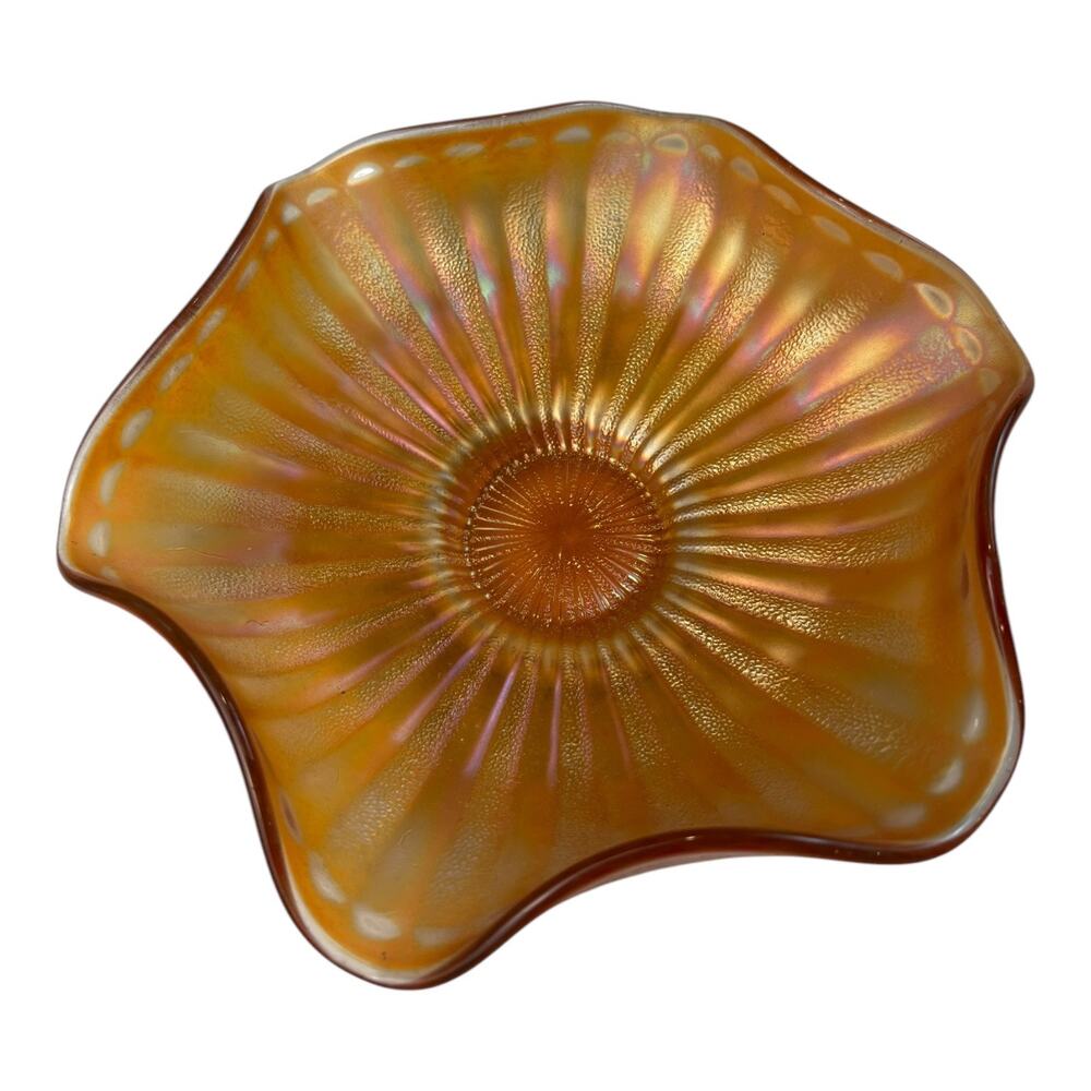 Vintage Fenton Marigold Smooth Rays Carnival Glass Ruffled‎ Bowl 7 1/2"